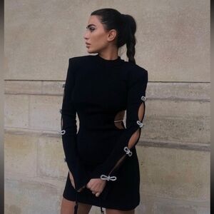 NEW $985 Mach & Mach Crystal-Embellished Cut-Out Minidress